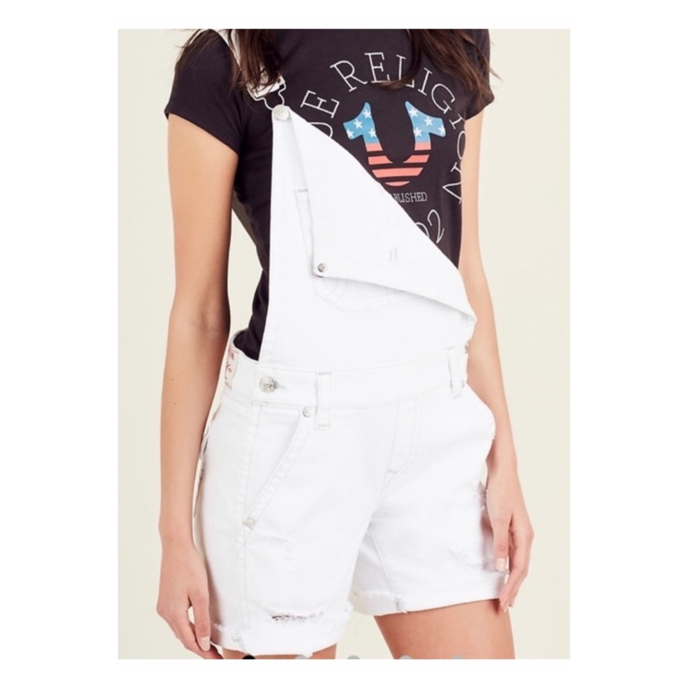 TRUE RELIGION Ripped Frayed Hem Jean Denim Overalls - Picture 3 of 14